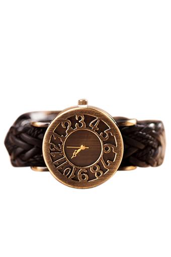 Bluelans Women's Weave Leather Bronze Dial Quartz Wrist Watch Black  