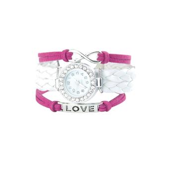 Bluelans Women's White Pink Faux Leather Strap Watch  