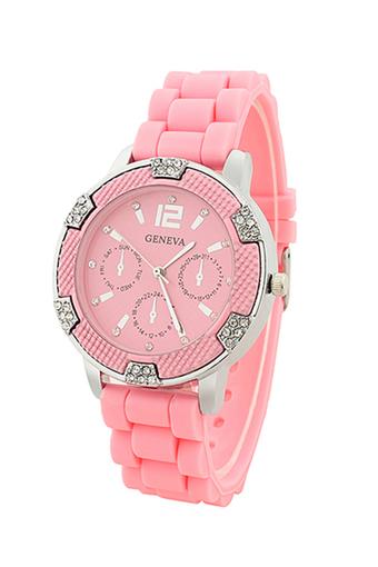 Bluelans Womens Crystal Silicone Jelly Quartz Wrist Watch Pink  