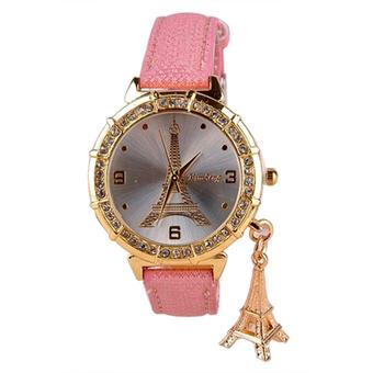 Bluelans Womens Eiffel Tower Rhinestone Analog Quartz Wrist Watch Pink  