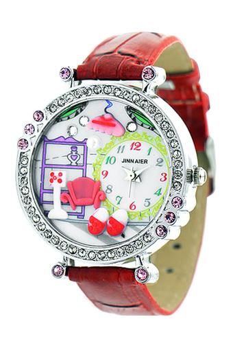Bluelans Womens Polymer Clay Crystal Leather Quartz Wrist Watch Red  