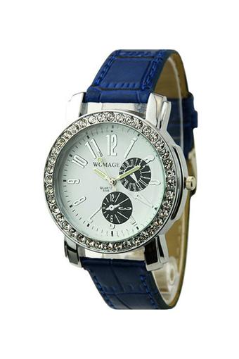 Bluelans Womens Quartz Crystal Luminous Pointer Faux Leather Watch Dark Blue  