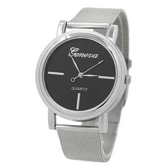 Bluelans Womens Silver Strap Black Dial Mesh Stainless Steel Quartz Wrist Watch  