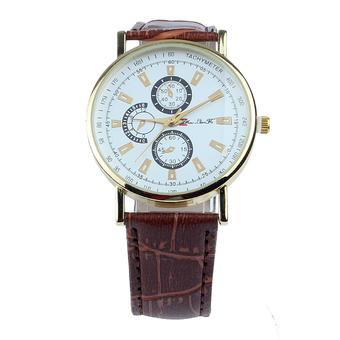 Business Watch 2016 Fashion Men PU Leather Three Eyes Quartz Watch Luxury Casual Wristwatch Relogio Masculino Clock (Coffee) (Intl)  