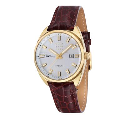 CCCP Chistopol Men's Dark Red Leather Strap Watch CP-7024-05 - Gold