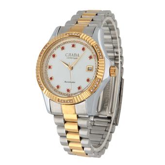 CJIABA GA1021 Men's Luxury Rhinestone Scale Waterproof Automatic Mechanical Watch w/ Calendar - White + Gold + Silver  