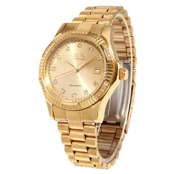 CJIABA Men's Luxury Rhinestone Scale Waterproof Automatic Mechanical Watch w/ Calendar Display - Gold  