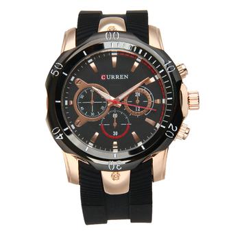 CURREN 8163 Men's Fashion Silicone Strap Three Decorative Sub-dials Analog Quartz Watch - Rose Gold + Black  