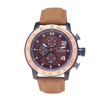 CURREN 8190 three sub dial watches watches men's Scrubs leather watches Gold Shell Brown Surface  