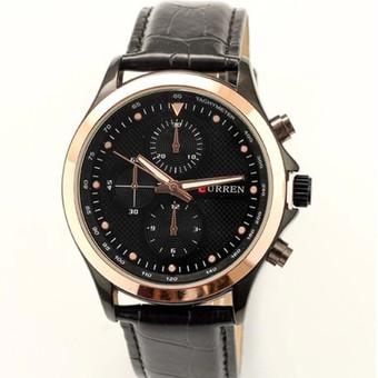CURREN Men Leather 3 Dial Analog Display Wrist Watch 8138 (Black)  