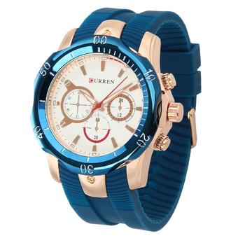 CURREN Men's Fashion Silicone Strap Three Decorative Sub-dials Analog Quartz Watch - White+Rose Gold+Blue  