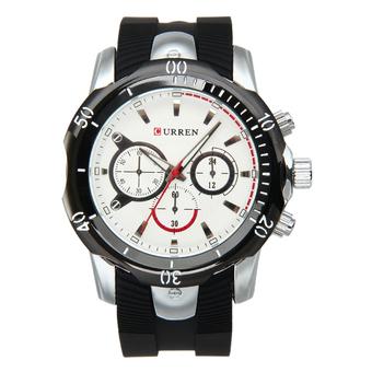 CURREN Men's Fashion Silicone Strap Three Decorative Sub-dials Analog Quartz Watch - White+Black  