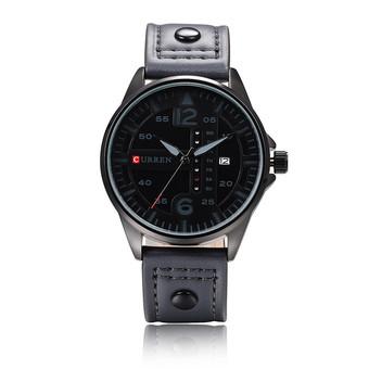 CURREN Sports Quartz Military Leather Wrist Watch (Grey+White)- Intl  