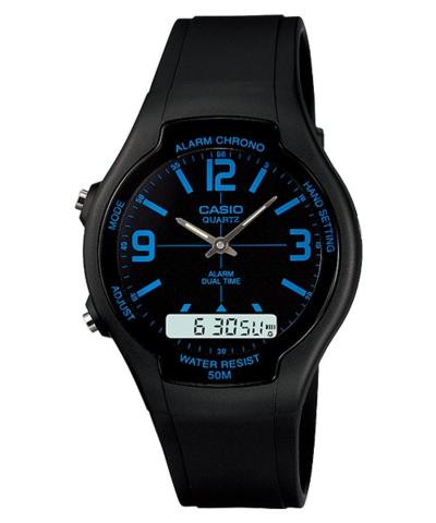 Casio Analog Digital Watch AW-90H-2BVDF Jam Tangan Unisex Strap Rubber - Hitam