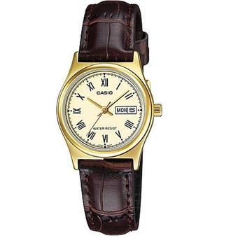 Casio Analog Watch Jam Tangan Wanita - Cokelat Gold - Genuine Leather Band - LTP-V006GL-9BUDF  