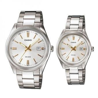 Casio Couple Watch Jam Tangan Couple - 1302D-7A2 - Silver - Strap Stainless Steel  