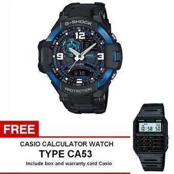Casio G-Shock G-Aviation Gravity Defier Watch Jam Tangan Pria - Hitam - Strap Karet - GA-1000-2BDR+ Free Casio Calculator Watch CA53  