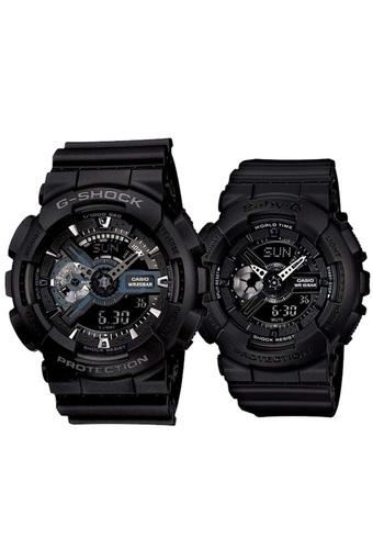 Casio G-Shock GA-110-1B and Baby G BA-110BC-1A Couple Resin Strap Watch Black  