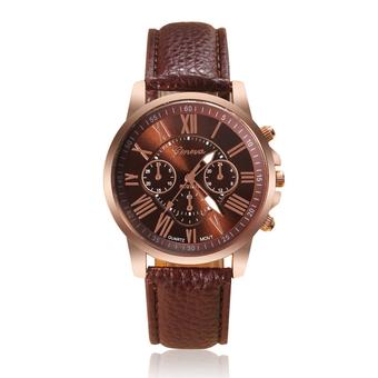 Casual Geneva Unisex Quartz Watches Women Analog Roman Leather Watch (Brown) (Intl)  