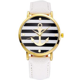 Casual Lady's Fashion Leather Anchor Quartz Wristwatch LC178 White  