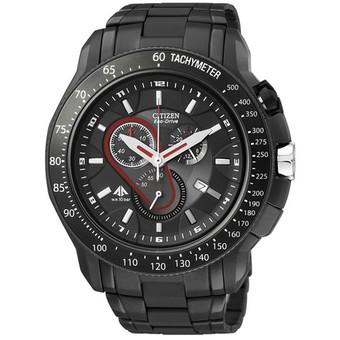 Citizen Eco-Drive Mens Chronograph Watch AT0719-55E - Full Black Stainless Steel  