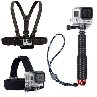 Cityhome Chest Belt + Head Strap +19cm Extendable Pole Handheld Monopod with Mount Adapter For Gopro Action Camera(red) - Intl  