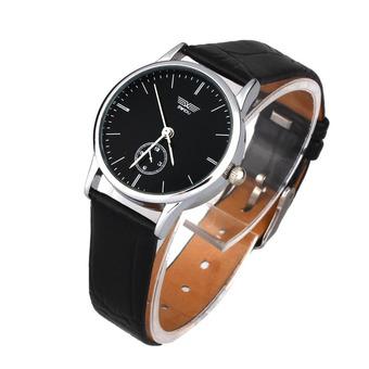 Classic Mans Quartz Electronic Analog Leather Strip Wrist Watch Black  