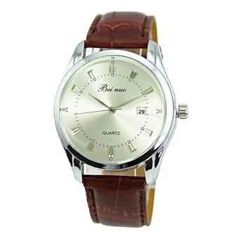 Classic Vintage Stainless Steel Faux Leather Men's Business Quartz Wrist Watch (Brown) (Intl)  