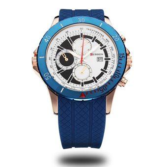 Curren 8143 Men Blue Rubber Strap Waterproof Wrist Watch  