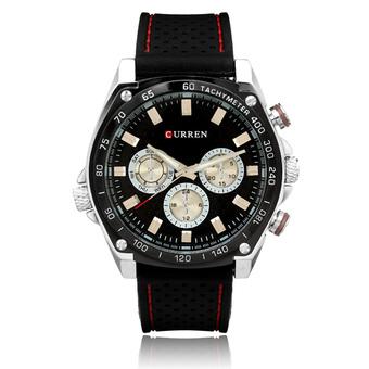 Curren 8146 Men Black Silicone Strap Rubber Wrist Watch  