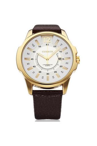 Curren - Jam Tangan Pria - Cokelat Putih - Strap Kulit - M8123 Leather Watch  