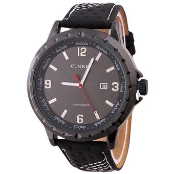 Curren - Jam Tangan Pria - Hitam - Strap Leather - Curren Casual Watch  
