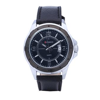 Curren M8124 Leather Strap Calendar Waterproof Quartz Wrist Watches(White shell Black surface)  