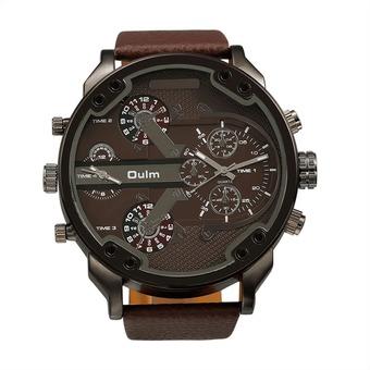 Cyber OULM Fashion Oversized Dual Dial Display Time Chronograph PU Leather Band Men's Watch ( Coffee )  