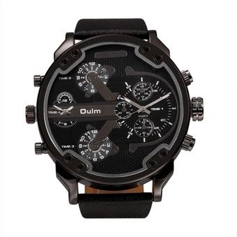 Cyber OULM Fashion Oversized Dual Dial Display Time Chronograph PU Leather Band Men's Watch ( Black )  