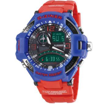 D-Ziner DZ6435 Dual Time Jam Tangan Pria Strap Karet (Merah-Biru)  