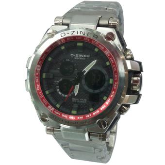 D-ziner Dual Time Jam Tangan Pria - Silver-List Merah - Stainless Steel - D620  