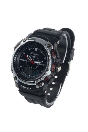 Digital Dual Display Military Waterproof Rubber Black-Red Watch  