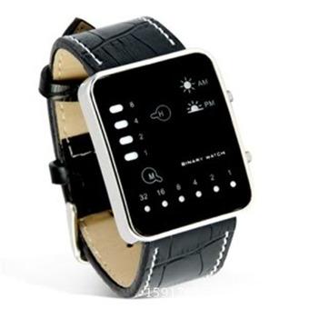 Digital Red LED Sport Wrist Watch Binary Wristwatch PU Leather Black (Intl)  