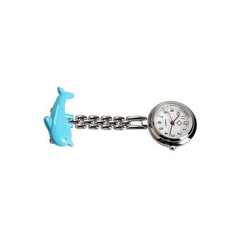 Dolphin Nurse Table Pocket Watch with Clip Brooch Chain Quartz Lovely  