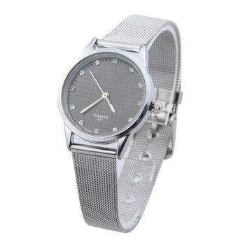 Durable Women Analog Quartz Wrist Watch with Rhinestone Decoration (Silver+Black)  
