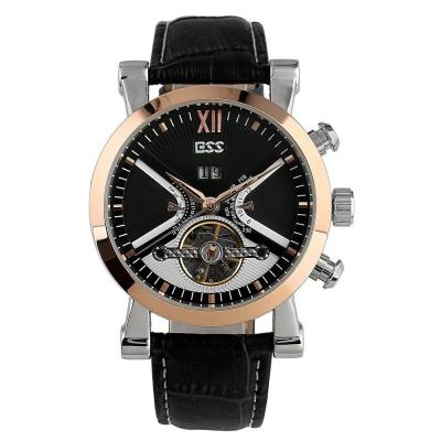 ESS Luxury Men Leather Strap Automatic Mechanical Watch - WM353 - Black Gold