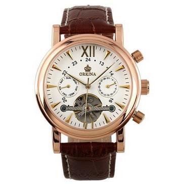 ESS Luxury Men Leather Strap Automatic Mechanical Watch - WM308 - Rose Gold