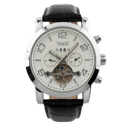 ESS Luxury Men Leather Strap Automatic Mechanical Watch - WM261 - Black/Silver