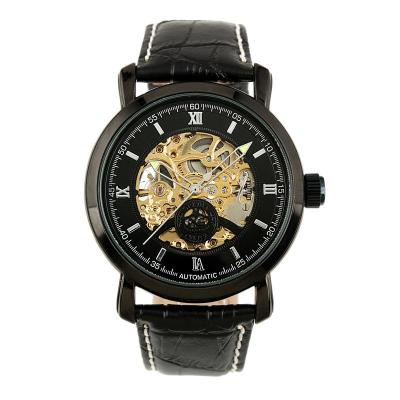 ESS Skeleton Leather Strap Automatic Mechanical Watch - WM309 - Black Gold