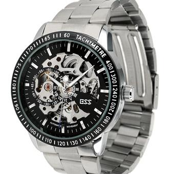 ESS Skeleton Stainless Steel Automatic Mechanical Watch - WM400 - Silver Hitam  