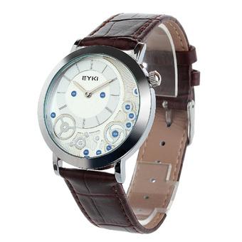 EYKI EET8816L-S0107 Men's Fashion Casual PU Leather Strap Quartz Waterproof Wristwatch - White + Brown (Intl)  