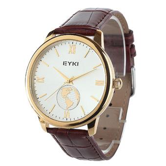 EYKI EET8846LS-SG0107 Fashion Couple World Map Silver Dial Brown PU Leather Quartz Wristwatches (For Men) (Intl)  