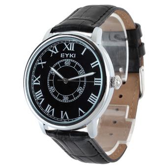 EYKI EET8856LS-S0202 Fashion Couple PU Leather Roman Numerals Dial Quartz Wrist Watch - Black + Silver(For Men) (Intl)  
