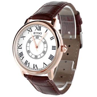 EYKI EET8856LS-SRG0107 Fashion Couple PU Leather Roman Numerals Dial Quartz Wrist Watch - Brown + Rose gold(For Men) (Intl)  